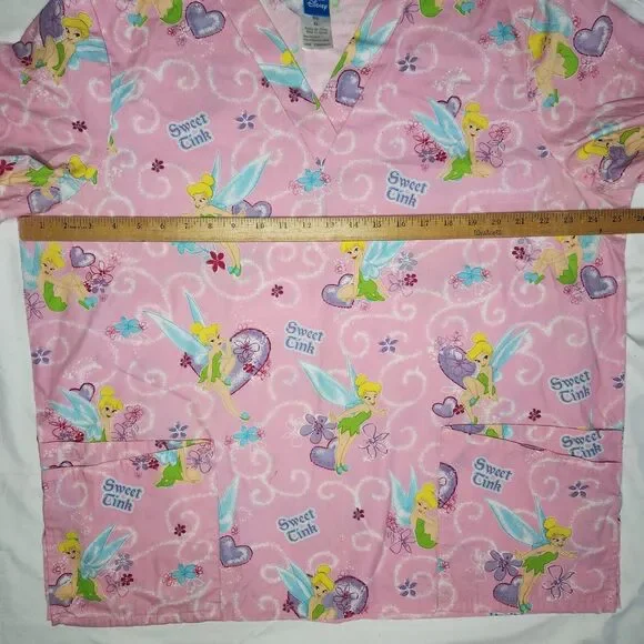 Disney Womens XL Sweet Tink Tinkerbell Scrub Top PInk - Picture 7 of 10
